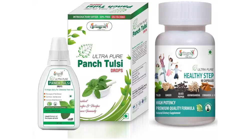Vringra Punch Tulsi Drop & Healthy Step Capsule Combo Pack (1Pack)