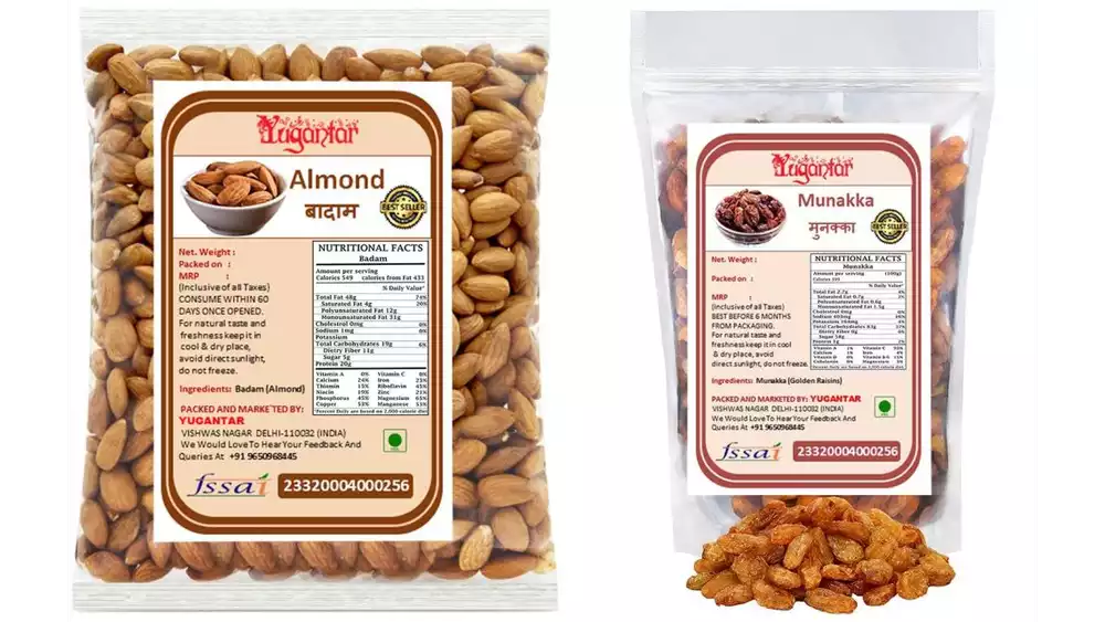 Yugantar California Almonds & Munakka Dry Fruits Combo (500g, Pack of 2)
