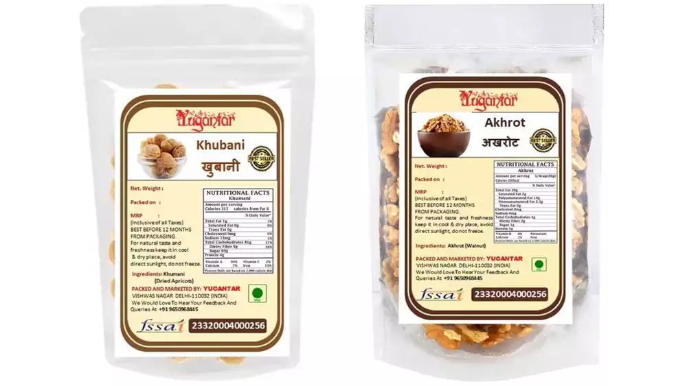 Yugantar Dried Apricots & Walnuts Kernels Dry Fruits Combo (250g, Pack of 2)