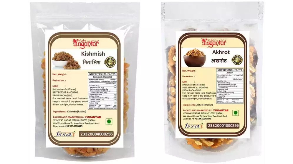 Yugantar Raisins & Walnuts Kernels Dry Fruits Combo (250g, Pack of 2)