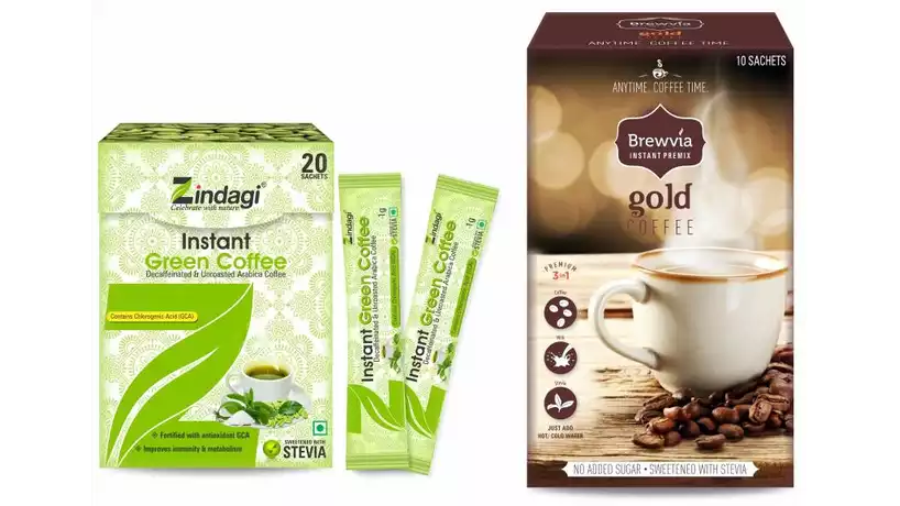 Zindagi Brewvia Instant Premix Gold Coffee (150Gm) & Instant Green Coffee Beans Powder (20 Sachets) (Combo Pack) (1Pack)