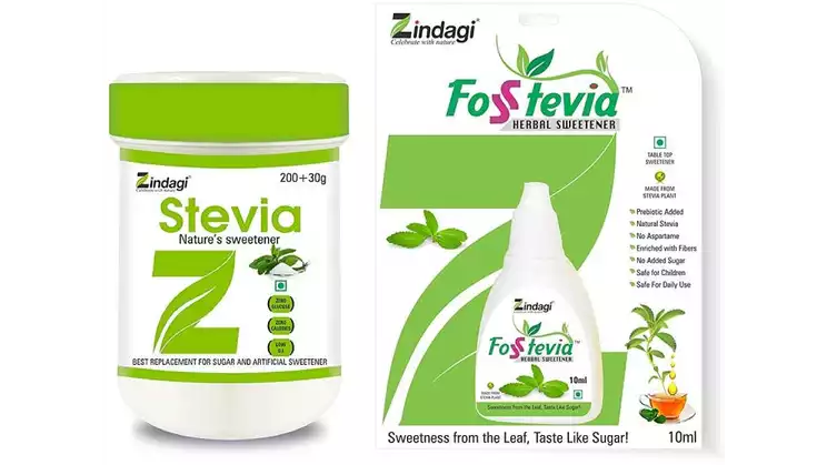 Zindagi Fosstevia Liquid Drops (10Ml) & Stevia White Powder (200Gm) (Combo Pack) (1Pack)