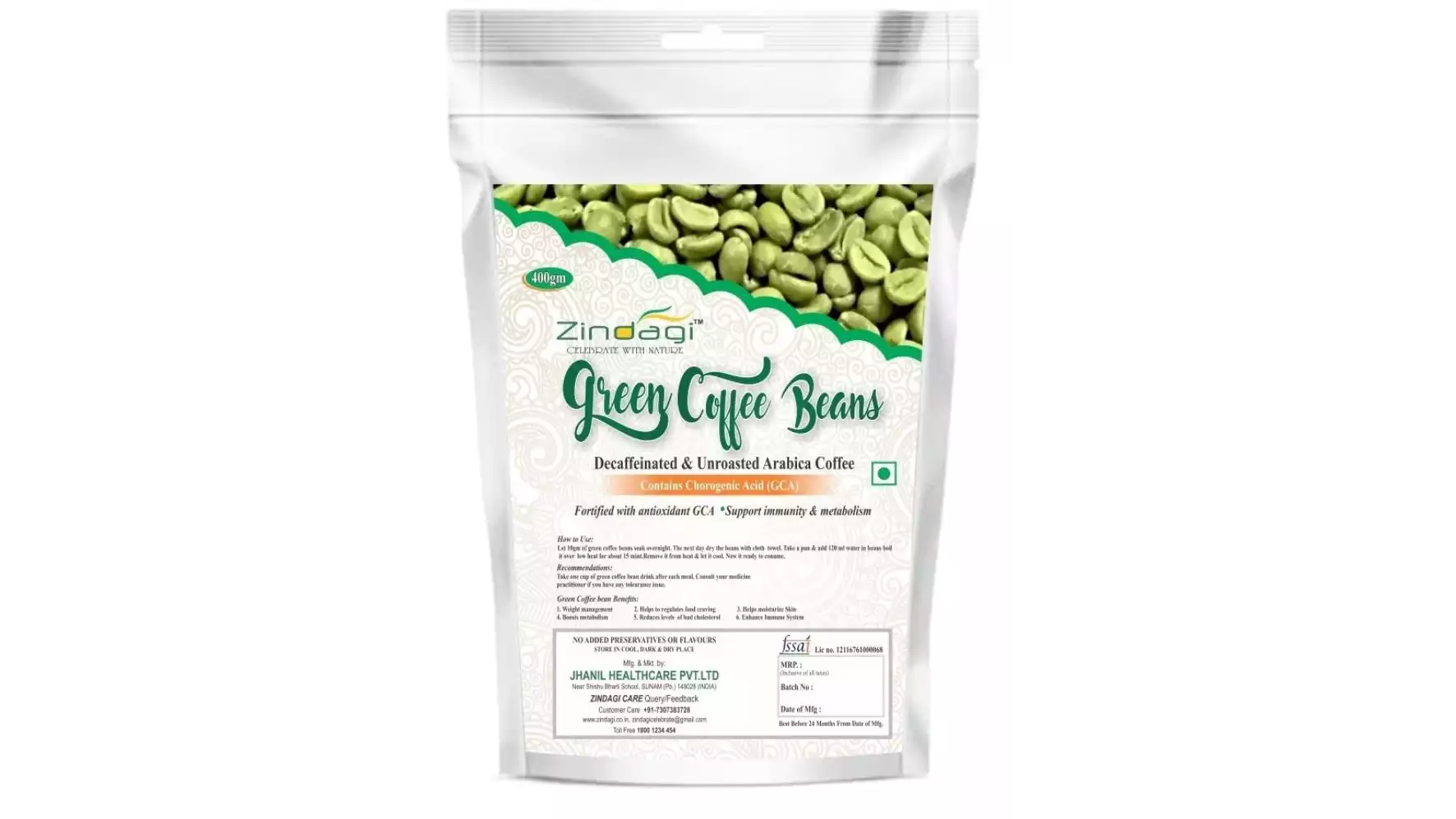 Zindagi Natural Green Coffee Beans (400g)