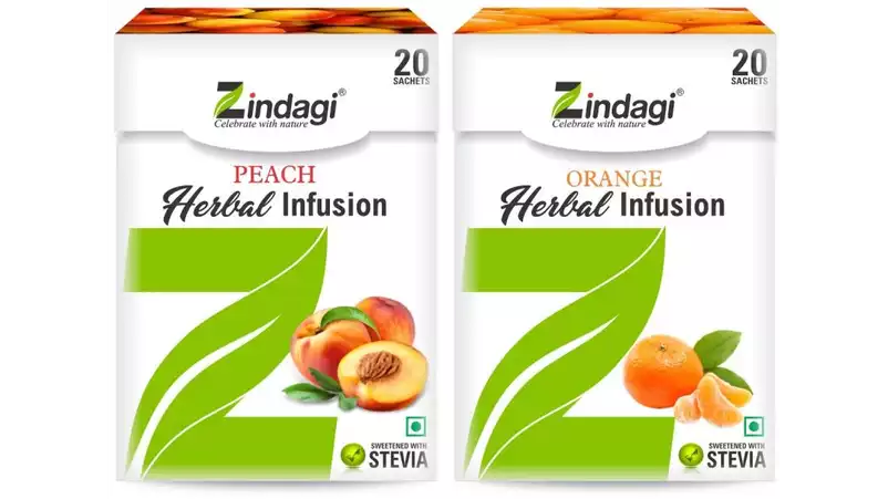 Zindagi Orange & Peach Herbal Infusion - Natural Sugar-Free Infusion- Fat And Calorie Free Health Drink (Combo Pack) (1Pack)
