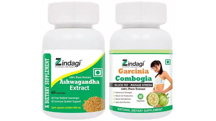 Zindagi Pure Ashwagandha Extract Capsules With Garcinia Cambogia Extract Capsules - Herbal Health Supplement (Special Combo Offer) (1Pack)