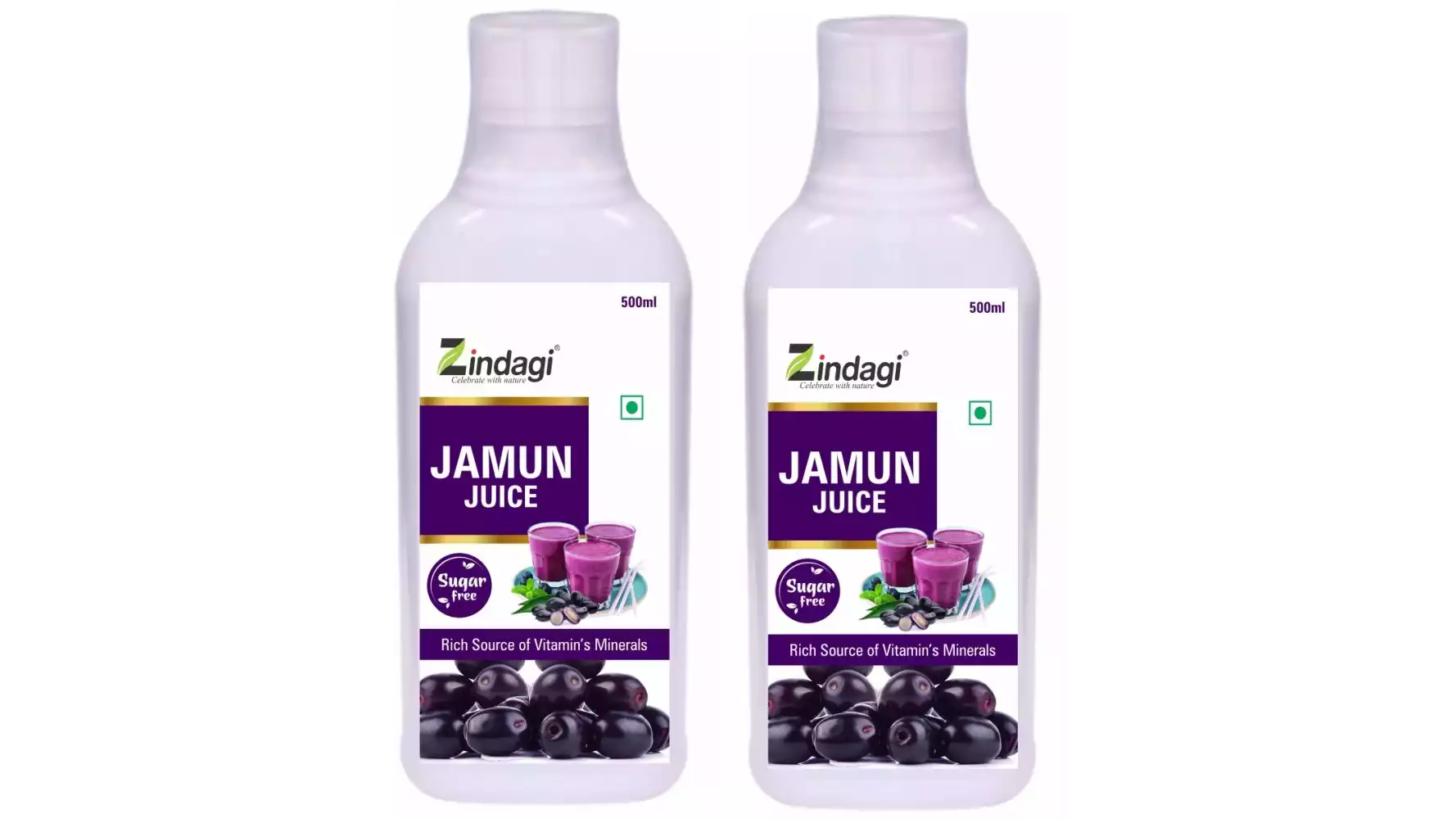 Zindagi Pure Jamun Juice - Sugar Free Premium - 100% Natural & Healthy - Diabetic Juice (500ml, Pack of 2)