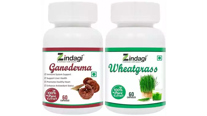 Zindagi Pure Wheatgrass Extract Capsules With Ganoderma Pure Extract Capsules – Natural & 100% Pure Capsules (Special Combo Offer) (1Pack)