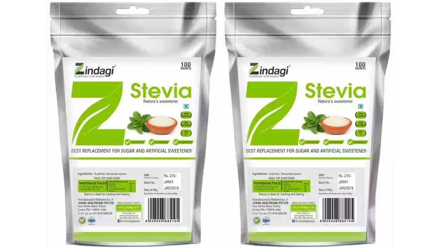 Zindagi Stevia Calorie-Free Sweetener - Stevia Powder (50g, Pack of 2)