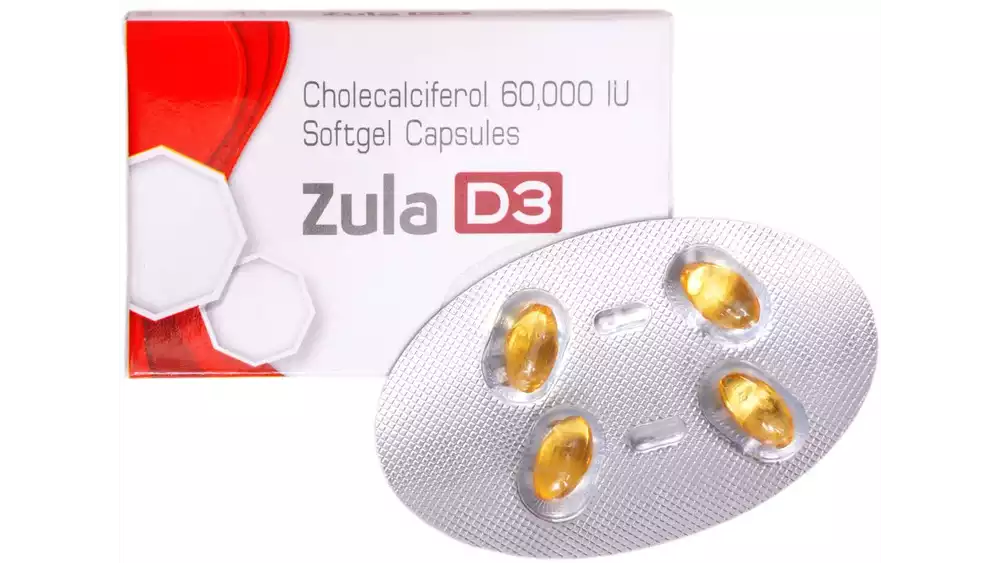 Zula D3 Cholecalciferol (Vitamin D3)-60,000 IU Capsule (12Soft Gels)